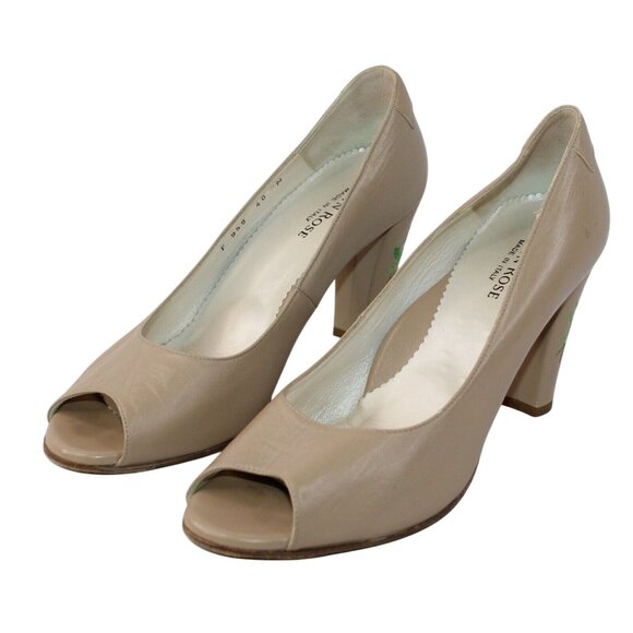 Taryn Rose Womens Sz 9 Beige Floral Embellishment Block Heel Pumps Open Toe - Picture 6 of 11